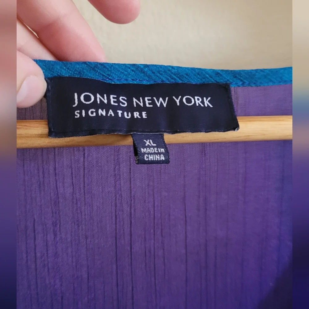 JNY Gauzy Open Top over Cotton Blend Tank Top, Women's XL, Blue & Purple Tie Dye - Picture 12 of 16